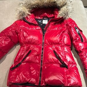 SAM red hot puffer jacket with real fur hood!
